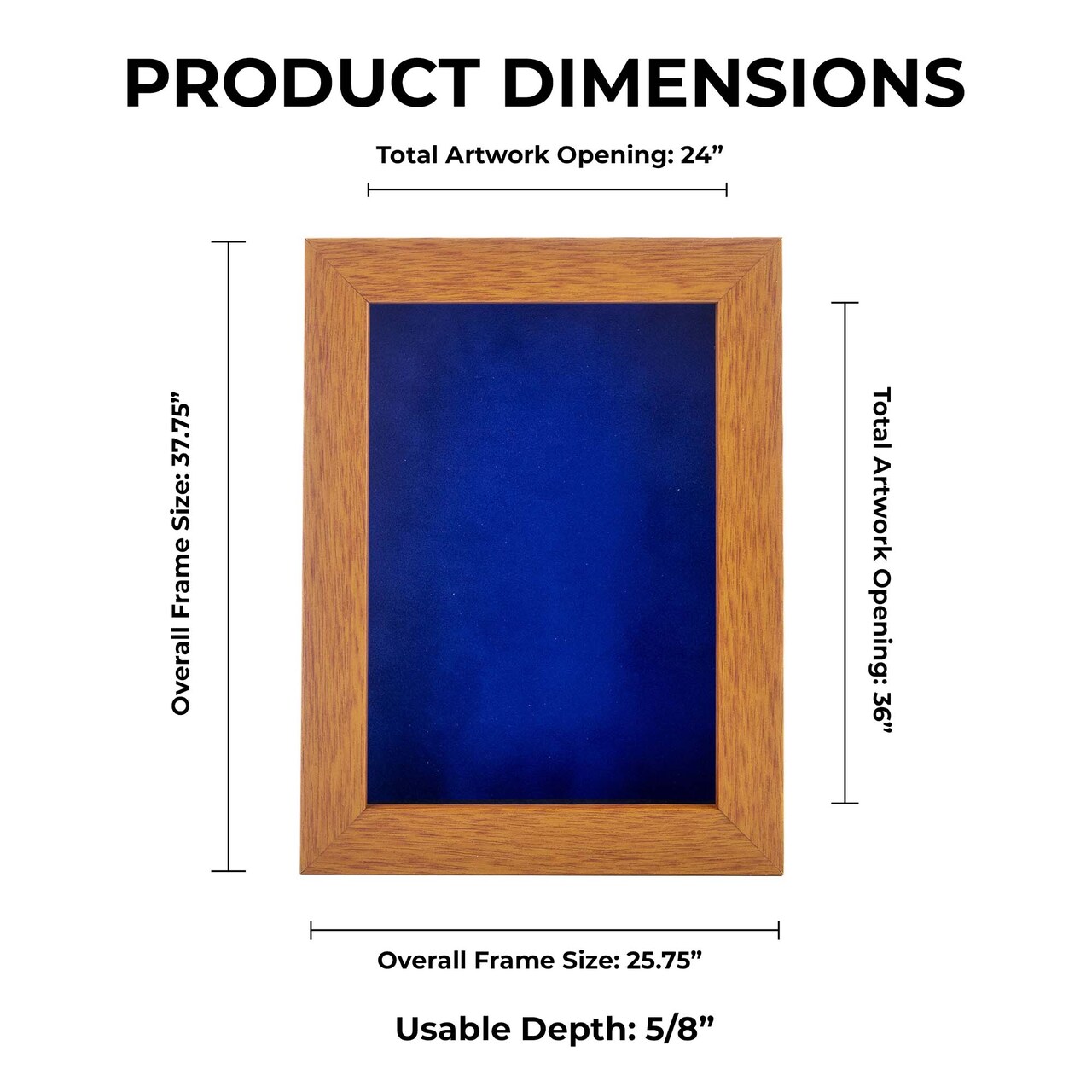 Warm Honey Brown Wood Shadow Box Frame with Acrylic Front - Royal Blue Suede Backing, 30 Sizes
